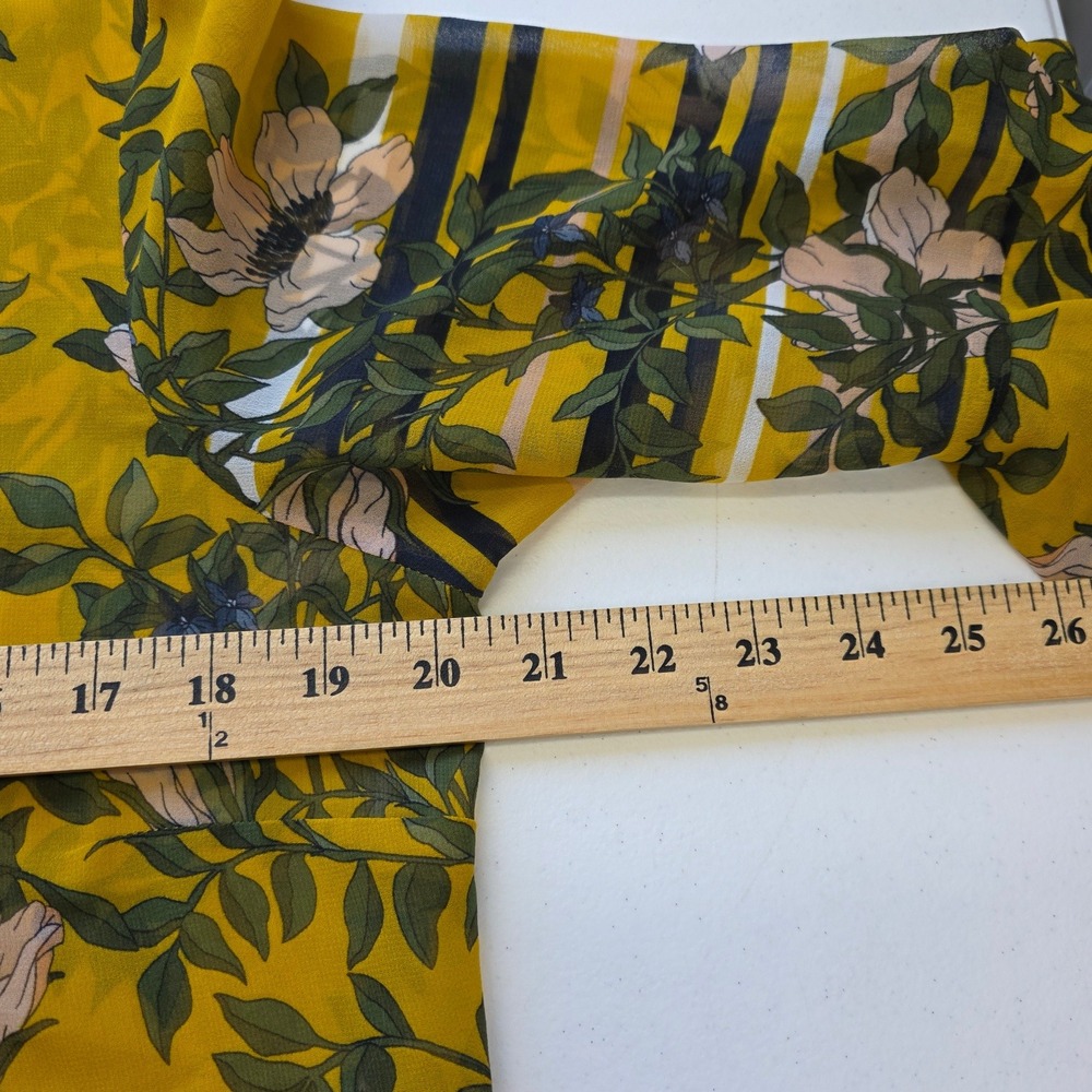 Cabi Spring Scene Gilded Floral Blouse Women's M Mustard Bell Sleeves Sheer Boho - Picture 6 of 8